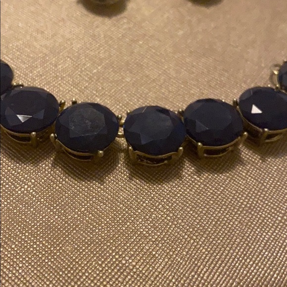 Navy Blue and Gold Tone Necklace with Earrings - Picture 2 of 4